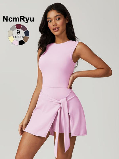 Women'S Sleeveless Plain Weave Mid Stretch Flat Shoulder Beautiful Back Split Strap Integrated Yoga Skirt Pants Outdoor Sports Hiking Tennis Cycling Pilates Jumpsuit Summer New Comfortable Lace up Jumpsuit Pants Fitness Sport Outfits