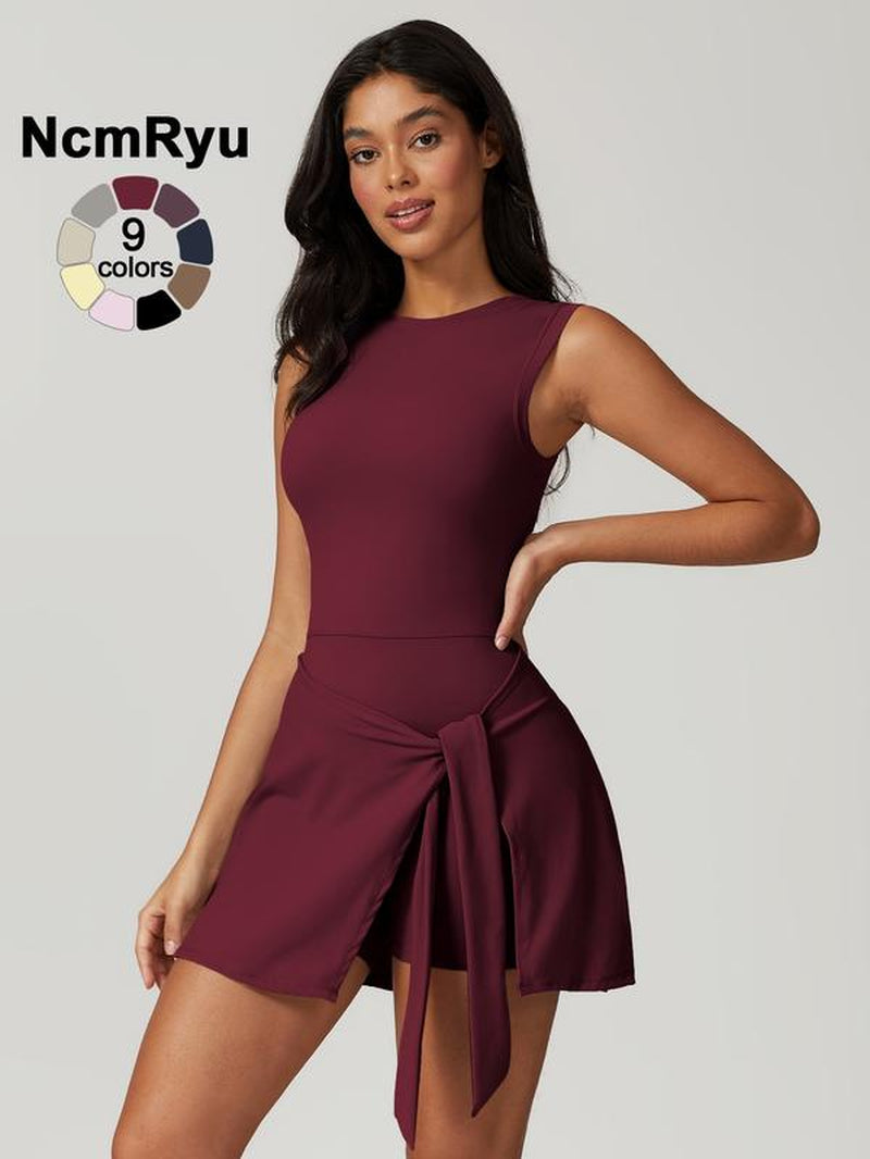 Women'S Sleeveless Plain Weave Mid Stretch Flat Shoulder Beautiful Back Split Strap Integrated Yoga Skirt Pants Outdoor Sports Hiking Tennis Cycling Pilates Jumpsuit Summer New Comfortable Lace up Jumpsuit Pants Fitness Sport Outfits