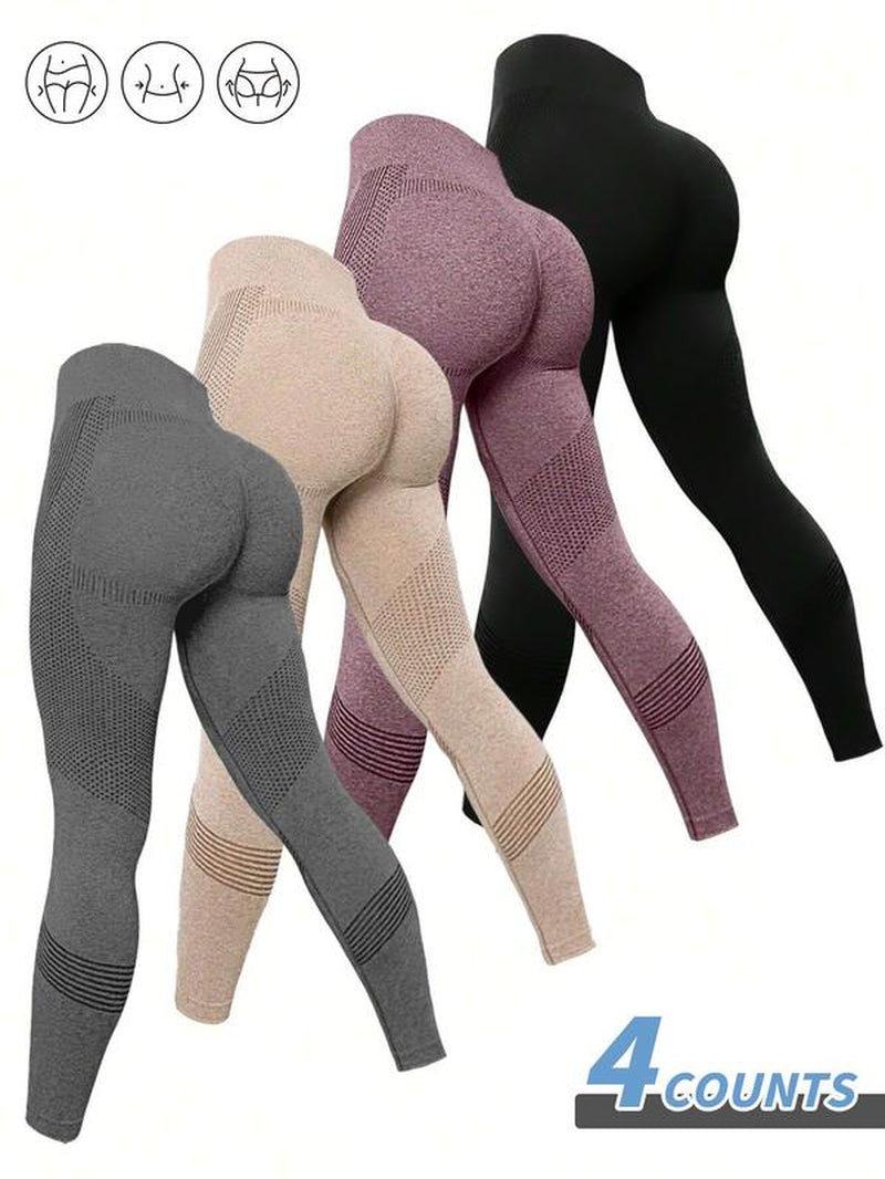 Women'S Solid High Waist Sports Leggings, Breathable Comfortable Skinny Pants for Yoga Gym Workout, Ladies Sportswear for All Seasons, Womenswear, Tights, Activewear, Scrunch Workout Leggings